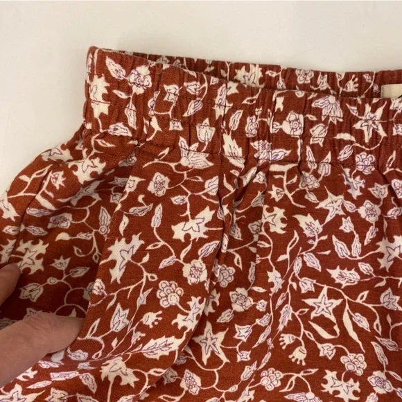 Madewell || Linen-Blend Track Shorts Pull On Floral Batik Vine Orange‎ Medium - Picture 9 of 9